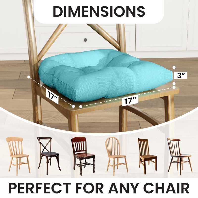 Klear Vu وسائد كراسي طعام غير قابلة للانزلاق من كليار فيو، مبطنة بشكل زائد، عالمية للاستخدام في المطبخ أو المكتب، وسادة مقعد على شكل U، 17x17 بوصة، 2 قطعة (عبوة من 1)، لون تركوازي - Image 3